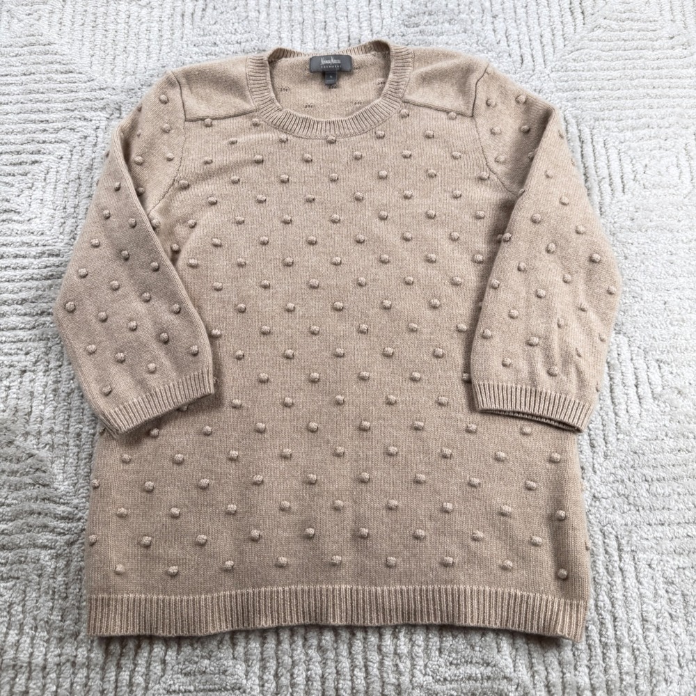 Neiman Marcus Cashmere Sweater Womens S Tan Popcorn Knit Luxury Vintage Y2K